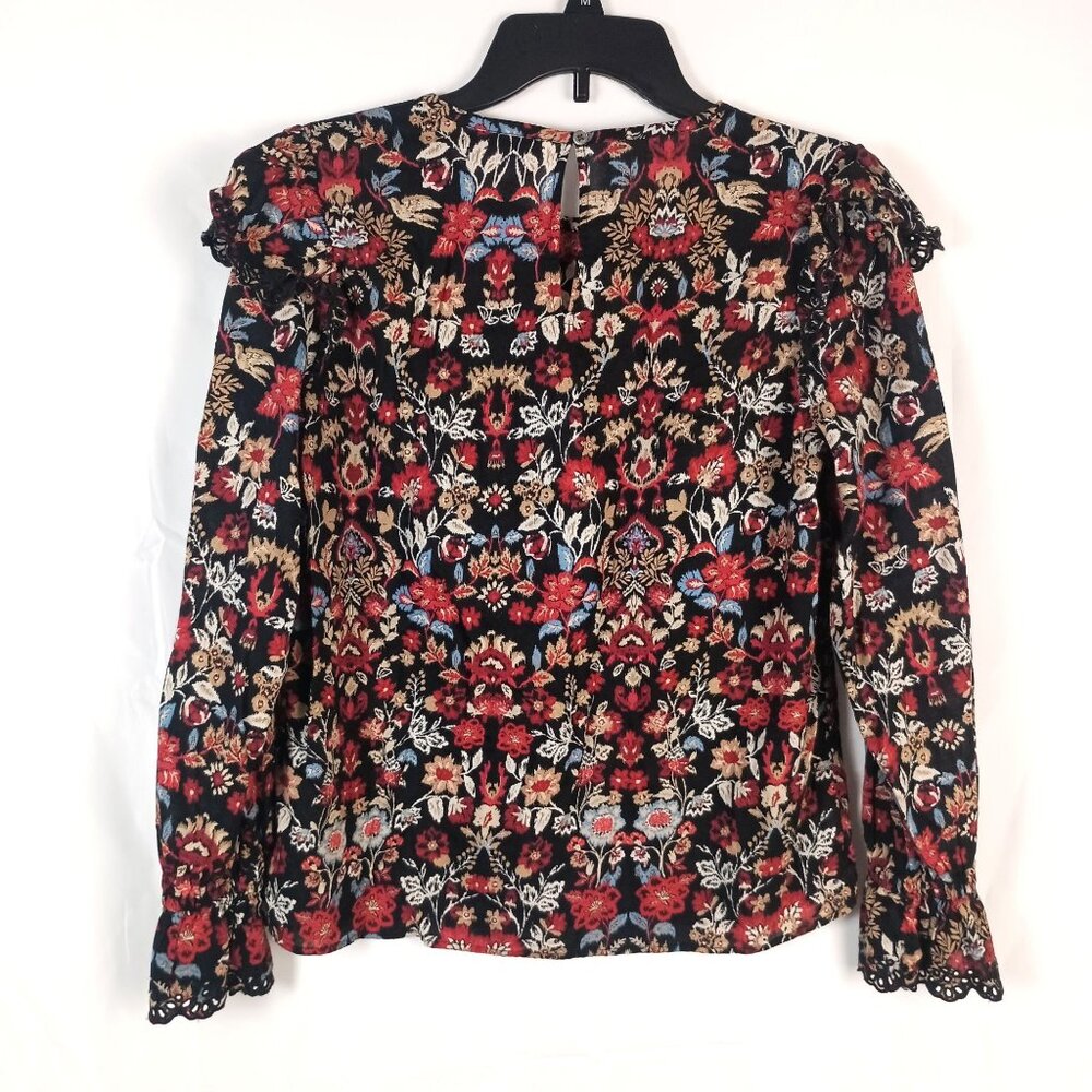Ann Taylor LOFT Floral Print Cotton Blouse Scalloped Yoke Long Sleeve Top Women - Picture 5 of 6